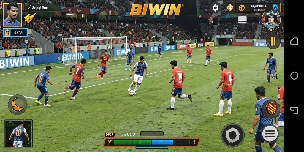 Tampilan menyerupai pertandingan sepak bola nyata di BIWIN.