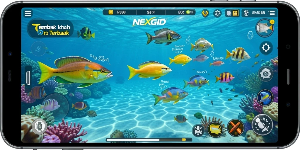 Gameplay menembak ikan yang seru dan penuh warna.