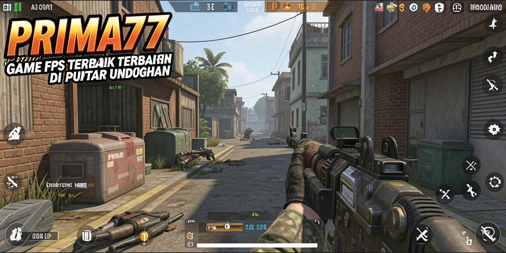 Screenshot gameplay PRIMA77 dengan aksi mendebarkan di lapangan tempur FPS.