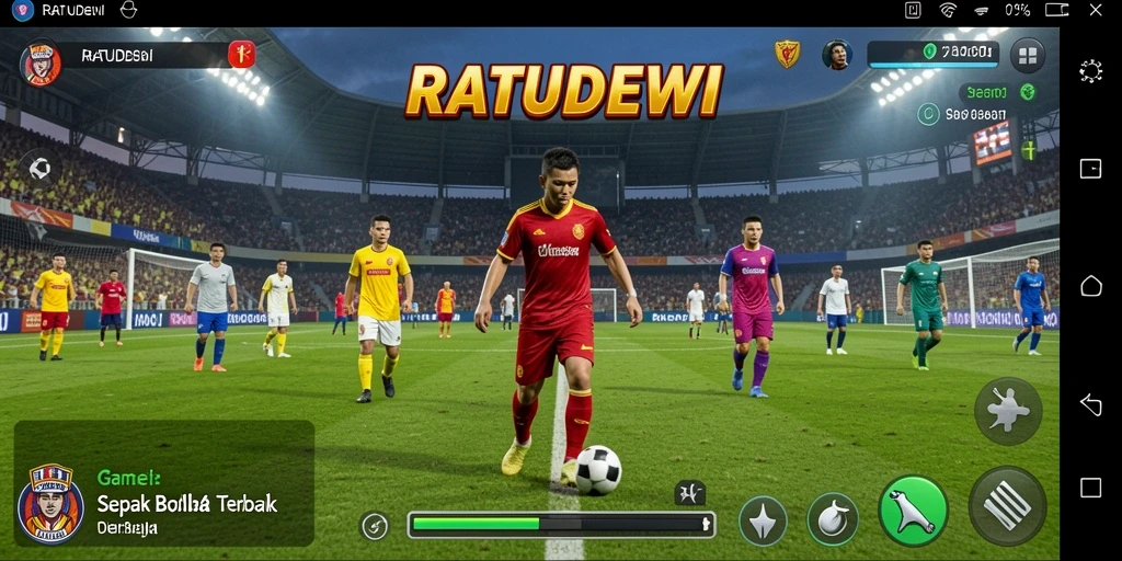Tampilan gameplay menakjubkan dari RATUDEWI dengan aksi sepak bola yang seru.