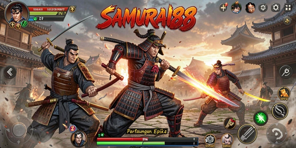 Screenshot gameplay SAMURAI88 yang menunjukkan aksi pertarungan yang mendebarkan.