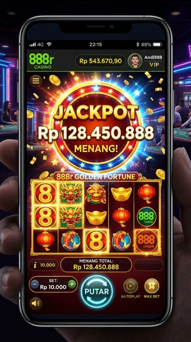 Tampilan utama aplikasi 888r yang menarik dan informatif.